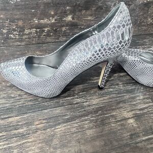 White House Black Market Gray Metallic Snakeskin High Heels